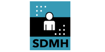 A black and teal logo with a person icon in the middle that says "SDMH."