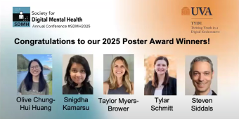 Text says "Congratulations to our 2025 Poster Award Winners" and below there are headshots of five people smiling at the camera with their names underneath.